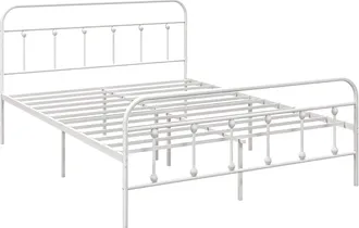 HOMCOM 5ft Metal King Platform Bed Frame W/ Underbed Storage Headboard White/Black - Black | TJ Hughes White