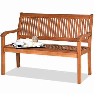 Costway Costway Eucalyptus Bench Wooden Dining Bench w/ High Backrest in Natural