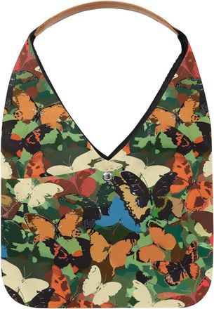 Generic Color Butterfly Camouflage Pattern Reusable Lightweight Grocery Bags - Foldable Into Compact Pouch, Washable & Sturdy, Multipurpose for Shopping and T