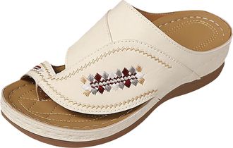 Generic Womens Embroidered Sandals Platform Summer Shoes Casual Comfortable Walking Sandals Thick Sole Open Toe Casual Shoes Boho Embroidery Outdoor Sandal (W