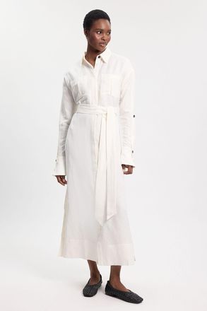 Karen Millen Womens Viscose Linen Woven Belted Shirt Dress - White - Size 16 UK