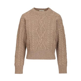 Max Mara Gevlochten trui met ronde hals - Dames - Ronde hals truien - Bruin - S - Truien & Vesten