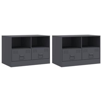 Berkfield Home TV Cabinets 2 pcs Anthracite 67x39x44 cm Steel in Dark Grey | Size: 67 x 39 x 44 cm