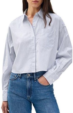 Rag & Bone Marin Stripe Crop Cotton Button-Up Shirt in Whtst at Nordstrom Rack, Size X-Large