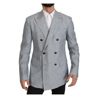 Dolce & Gabbana Blazers, male, Blue, M, Blue Flax Napoli Jacket Coat Blazer