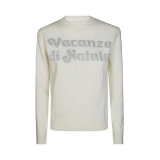 MC2 Saint Barth Round-neck Knitwear, female, White, S, Gold Lettering Crewneck Jumper