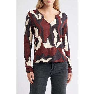 Sanctuary Print Split Neck Knit Top in Chicory Red at Nordstrom Rack, Size Xx-Small