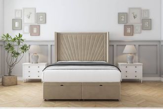 Comfort Beds Sunrise Coniston Ottoman Bed Base-54 Wingback Headboard in Cream | Size: Small Single