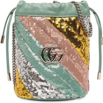 Gucci Borsa a secchiello GG Marmont piccola in pelle matelassé con paillettes 2016-2025 - Verde