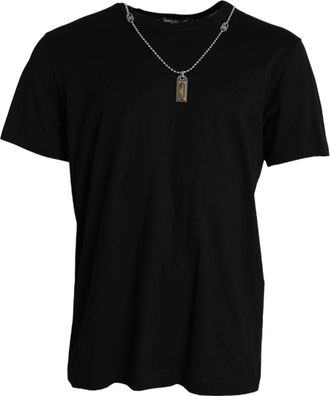 Dolce & Gabbana Black Silver Chain Short Sleeve Mens T-shirt