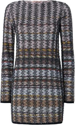 Missoni Roze Pied-de-poule Patroon Jurk Lange Mouwen - Dames - Korte kleedjes - Veelkleurig - S - Kleedjes