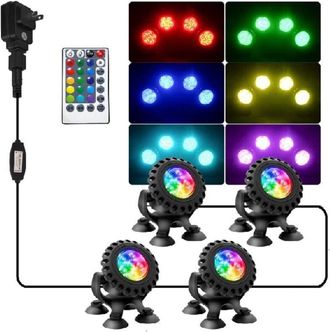 OEM Luz Led Sumergible Rgb, Foco 4 En 1 Con Control Remoto, Ip68, Resistente Al Agua, Multicolor, Para Acuarios, Jardines, Patios, Piscinas Y Fuentes