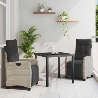 vidaXL Conjunto De Comedor De Jard&iacute;n 3 Pcs Gris Claro Rat&aacute;n Sint&eacute;tico Vidaxl