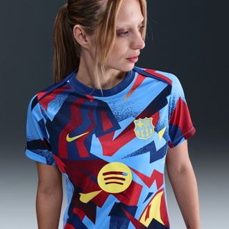 Nike FC Barcelona Academy Pro Fourth Nike Womens Dri-FIT Soccer Pre-Match Top in Blue | FZ1342-413