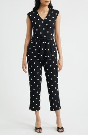 Anne Klein Dot Tie Waist Crop Jumpsuit in Anne Black at Nordstrom, Size 1 X