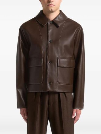 Mani&egrave;re De Voir contrast-stitch pocket jacket - Brown