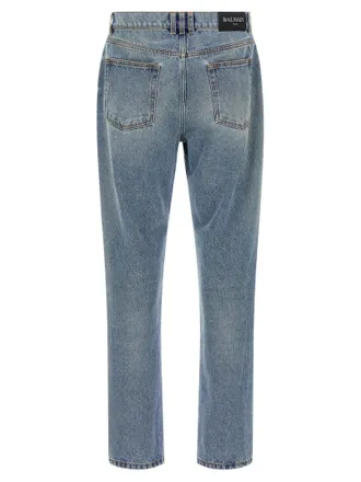 Balmain Stonewashed Cotton Jeans - Blue