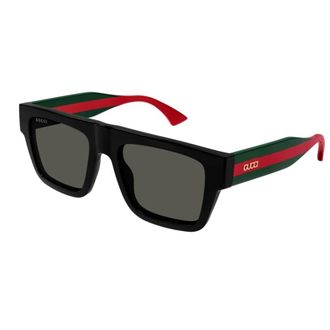 Gucci Vierkante zonnebril met webdetail - Heren - Zonnebrillen - Zwart - ONE Size - Accessoires