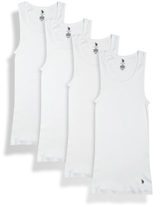 U.S.Polo Association Mens Undershirt - Cotton Ribbed Tank Top (4 Pack), Size X-Large, White