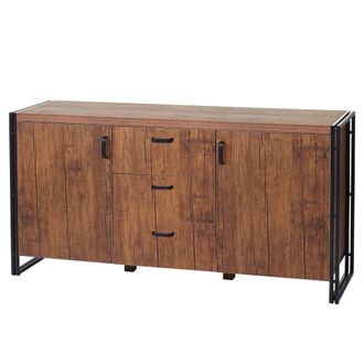 Hhg [nunca Usado] Aparador Hhg-040, Cajonera, Armario, Estructura 3d 2 Compartimentos 80x160x40cm Mdf Metal Certificado Mvg, Aspecto Roble Silvestre