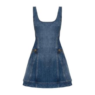 Self Portrait Denim Flared Mini Jurk - Dames - Jurken - Blauw - Maat: S Denim