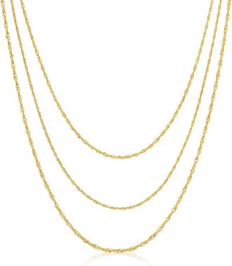Ross-Simons Italian 18kt Gold Over Sterling 3-Strand Singapore-Chain Necklace