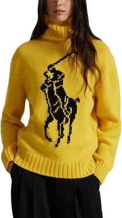 Polo Ralph Lauren Big Pony Turtleneck Wool Sweater in Yellowfin/Polo Black at Nordstrom, Size Xx-Small