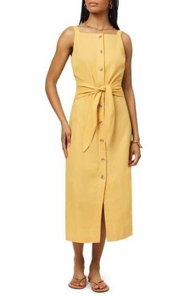 Scotch & Soda Sleeveless Button Front Linen Blend Midi Dress in Ochre at Nordstrom Rack, Size X-Small