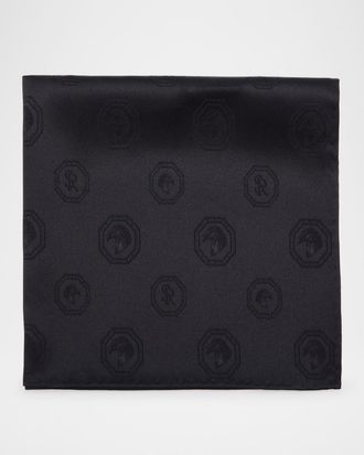 Stefano Ricci Men & apos;s Tonal Jacquard Logo Silk Pocket Square