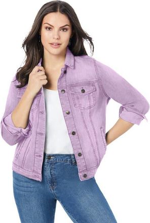 Roaman's Plus Size Classic Stretch Denim Jacket in Pale Lavender at Nordstrom, Size 32