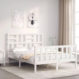 Berkfield Home Beautiful Bed Frame with Headboard White 140x190 cm Solid Wood