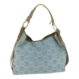 Ferragamo Pre-owned Shoulder Bags, female, Blue, Size: ONE SIZE Pre-owned Canvas Shoulder Bag