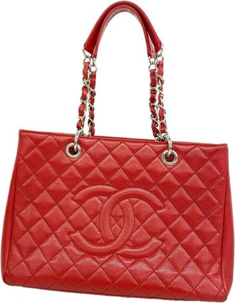 Chanel Red Color Grained Calfskin Tote Bag (Pre-Owned)