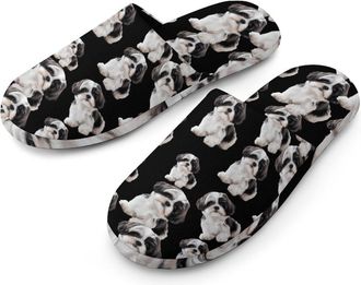 Generic Shih Tzu Dog Mens Cotton Slippers Memory Foam Comfort House Shoes Winter Indoor Slipper for Hotel Casa Spa
