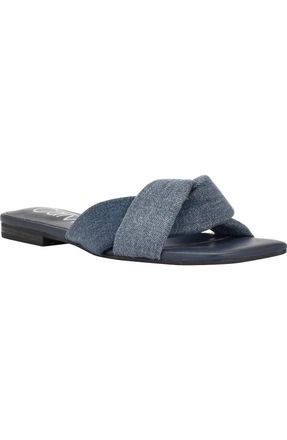 Calvin Klein Womens Calvin Klein Marita Sandals Blue Knotted Vamp Slip On Slide HTAT331