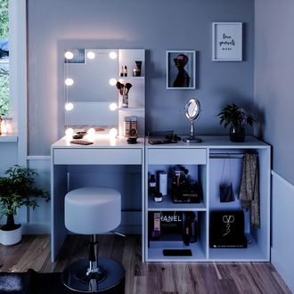 Vicco Tocador Isabelle, Blanco, 60 Cm Con Led, Taburete Y Armario
