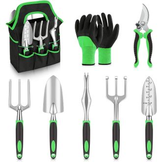 No Brand Juego De Herramientas De Jard&iacute;n Con Bolsa De Almacenamiento, Juego De 8 Piezas, Suministros De Jardiner&iacute;a Duraderos, Verde