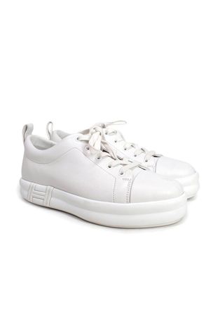 Herm&egrave;s White Leather Happy Sneakers Size 40.5