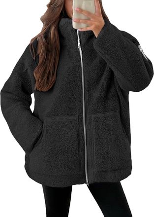 Generic Teddy Fleece Jacket Women Ladies Lightweight Warm Full Zip Coat Breathable Ladies Coats Long Sleeve Sherpa Jacket Sweatshirts Wool Coat Outdoor Sport 
