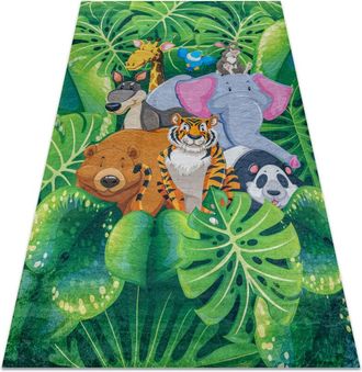 RugsX Alfombra Lavable Bambino 2651 Animales, Selva Para Ni&ntilde;os Antideslizante - Verde / Marr&oacute;n Green 140x200 Cm