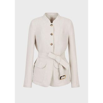 Emporio Armani Womens Overcoat in Cream Linen - Size 10 UK