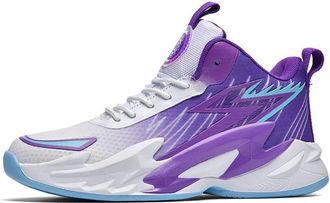 Generic Mens High Top Basketball Shoes with Shock Absorption Anti Slip Lightweight Youth Sports Training Boots Walking Shoes(Purple,8.5 UK)