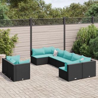 vidaXL Set De Sof&aacute;s De Jard&iacute;n Con Cojines 9 Pzas Rat&aacute;n Sint&eacute;tico Negro Vidaxl