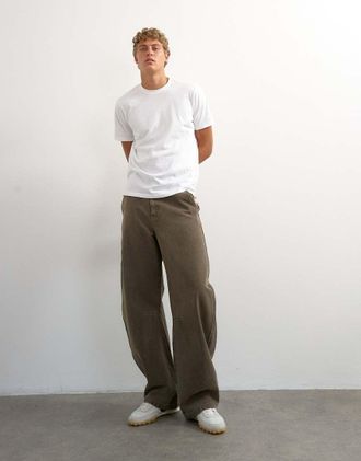 Topman pantaloni in canvas vestibilit&agrave; barrel fit a ferro di cavallo color kaki-Verde