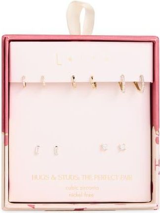 Leith Set of 5 Cubic Zirconia Stud & Huggie Hoop Earrings in Clear- Gold at Nordstrom Rack