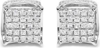 House of Brilliance 10K White Gold 1/2 Cttw Princess Cut Diamond Square Shaped Multi Stone Stud Earrings