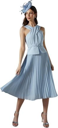 Coast Petite Cross Over Pleated Midi Dress in Light Blue at Nordstrom, Size 10P