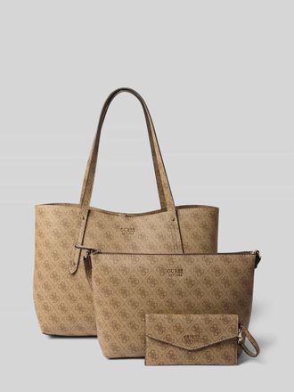 Guess Tote Bag mit Allover-Logo-Print Modell Brenton in Hellbraun, Gr&ouml;&szlig;e 1