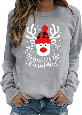 Generic Daily Deals Clearance Plain Sweatshirts for Women UK clearance Ladies SweatshirtsLong Sleeve O NeckChristmas Pullover Top Ladies Plus Size Prime Deals