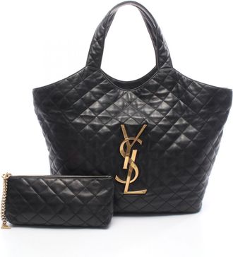 Saint Laurent Black Leather Pouch Tote Bag (Pre-Owned)
